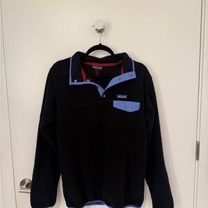 Patagonia Women’s Black Fleece Zip-Up with Blue Trim